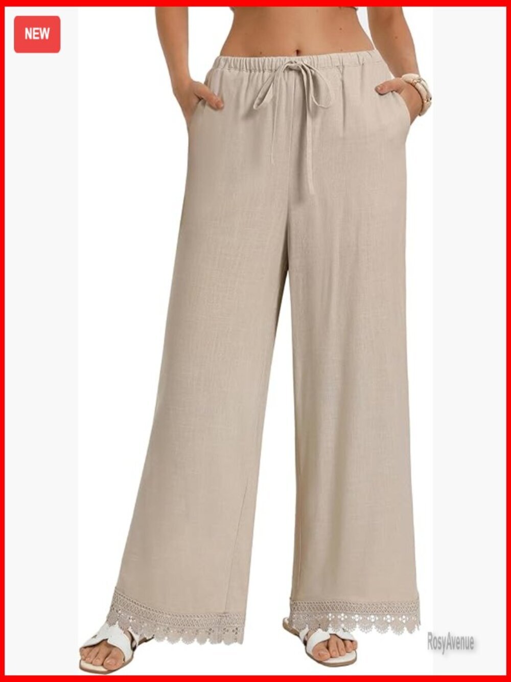 Wide Leg Linen Palazzo Pants with Pockets High Waisted Flowy Summer Trousers